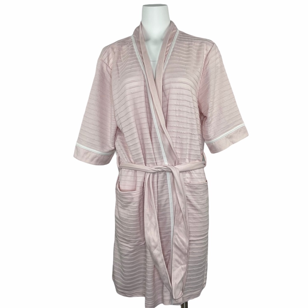 NWT Carol Hochman Tie Front Robe Pink Textured Bathrobe L